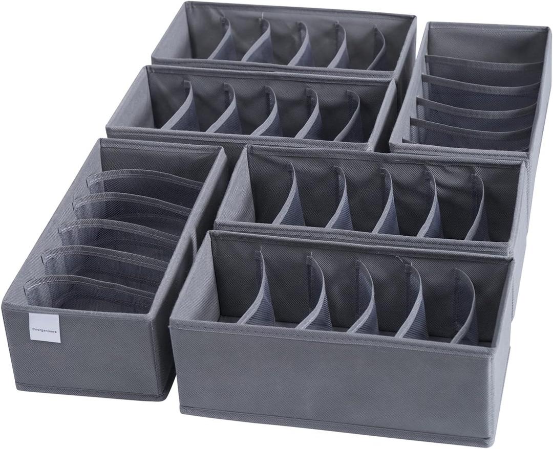 Coorganisers 4 Pack Woven-Fabric Dresser Drawer Organizers, Cells for Clothing & Baby, Bedroom Storage Drawers