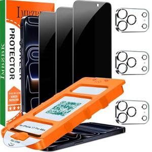 IMBZBK 3 Pack Privacy Screen Protector for iPhone 17 Pro Max, Auto-Dust Removal, Anti-Spy, Case Friendly, Military Grade Protection Tempered Glass with 3 Camera Lens Protectors, Accessories