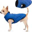 SCENEREAL Winter Dog Vest Coat with Harness Built in, Warm Puppy Jacket for Small Medium Dogs, Cold Weather Coat with Zipper, Fleece Puffer Vest Windproof Snow Clothes, Blue S