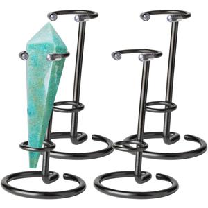 4 Pcs Crystal Wand Stand, 4" L x 4" W x 5.12" H in Mineral Display Stand, Small Iron Crystal Stands for Display (Black, Large)