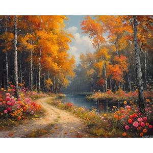 AUKVLZS Paint by Number, Vibrant Fall Foliage Scene, Adult Crafts Adults' Paint-by-Number Kits, Room Decor Gift for Birthday Festival (16x20 inch, No Frame), Lively