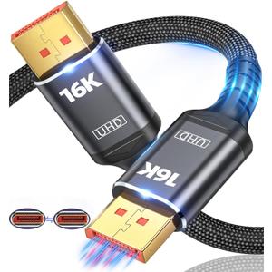 VESA Certified 16K Displayport Cable 2.1, DP 2.1 Cable 25FT-7.5M [16K@60Hz, 8K@120Hz, 4K@240Hz 165Hz 144Hz] Support 80Gbps HDR, HDCP DSC 1.2a, Compatible FreeSync G-Sync Gaming Monitor 4090 7900xtx