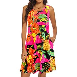 Summer Dresses for Women 2025 Casual Sundresses Beach Cover Ups Sleeveless Tshirt Swing Dress with Pockets, XL