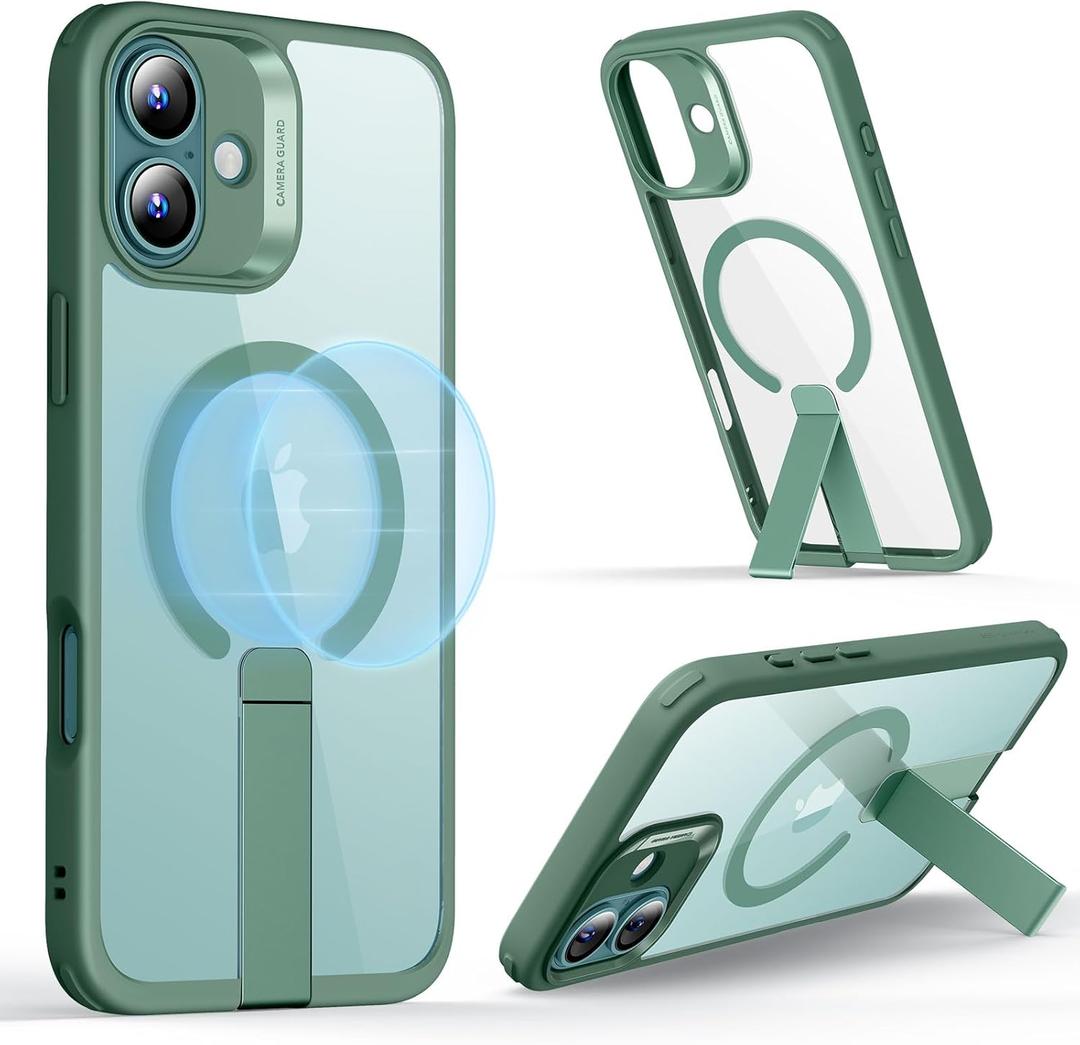 ESR for iPhone 16 Case with Stand, Compatible with MagSafe, Magnetic Kickstand Case for iPhone 16, Military-Grade Protection Shockproof Case, Boost Series, Clear Green