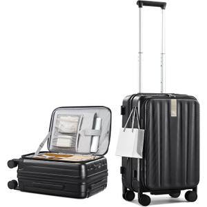 Hanke 20 Inch Expandable Carry On Luggage Airline Approved Top Opening Hard Shell Suitcases with Wheels Lightweight Travel Luggage Carry On Suitcase for Woman Men-Jet Black