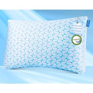 QUTOOL Firm Pillow Shredded Memory Foam, Cooling Pillow for Hot Sleeper, Adjustable Bed Pillow for Side Back Stomach Sleepers, Washable Cover, CertiPUR-US Certified, Standard Size