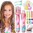 Geyiie Hair Salon Toys for Kids, DIY Makeup Kit for Girl with Beads for Hair Braids, Princess Toys Hair Styling Tools for Girls, Vanity Set for Toddler Party Favor Gifts, Pretend Play Toys