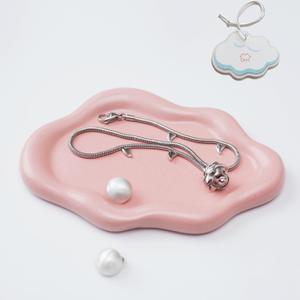 MDFAYE Jewelry Dish Trinket Tray for Women, Ring Dish Holder, Unique Cloud Shape Ceramic Plate Cute Things Vanity Aesthetic Room Decor Mother's Day Birthday Christmas Warm House Gifts (Pink)