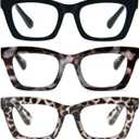 REAVEE Reading Glasses for Women, Blue Light Blocking Stylish Oversized Computer Readers Spring Hinge (Black/Blue Leopard/Clear Leopard)
