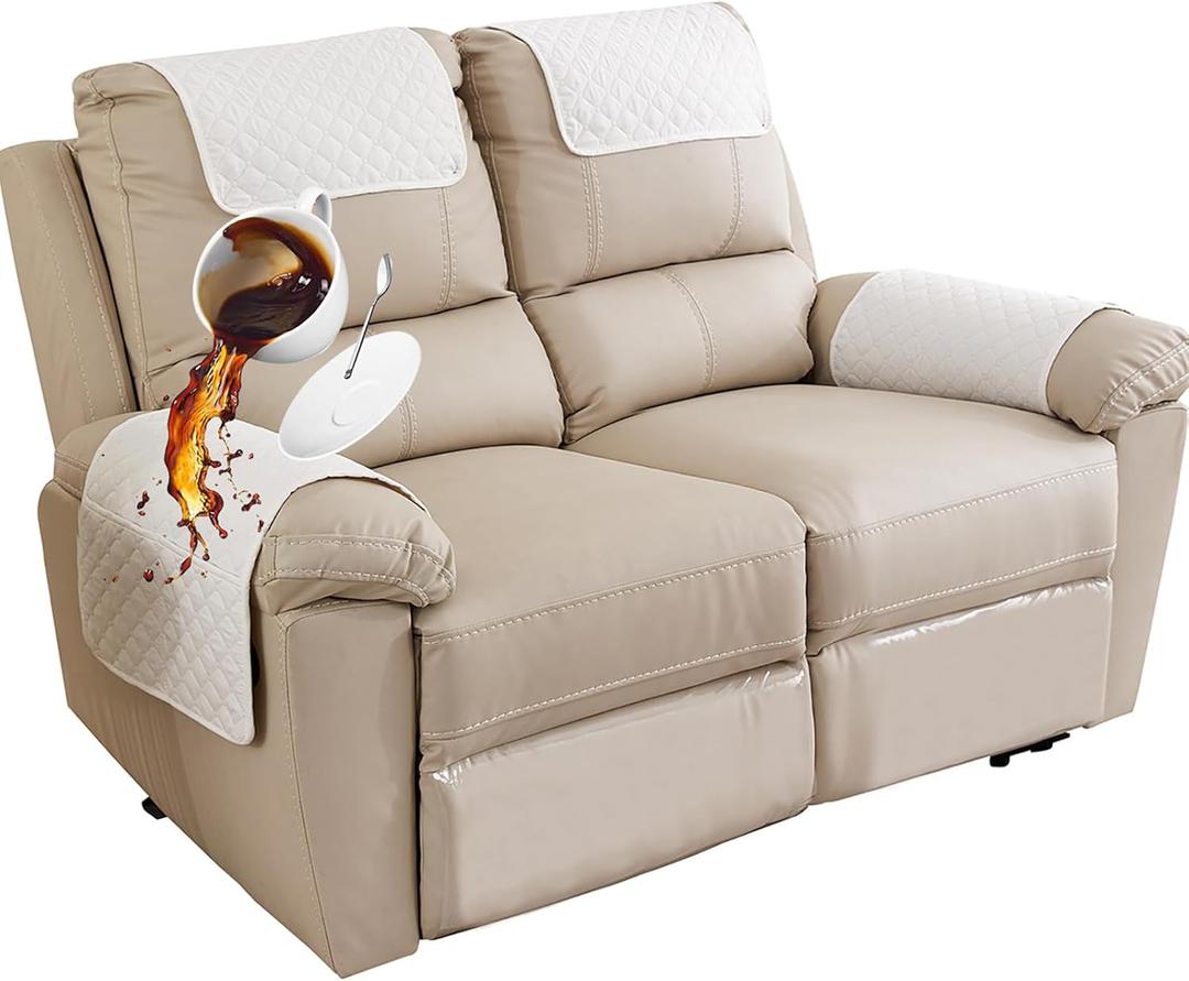 NNSMUN Sofa Armrest Cover, Headrest Cover for Recliner Chair Arm Cover, Armchair Slipcover with Pockets, Nonslip Quilted Furniture Protector for Pets Leather Sofa Couch (Beige,2 Seater(4pcs))