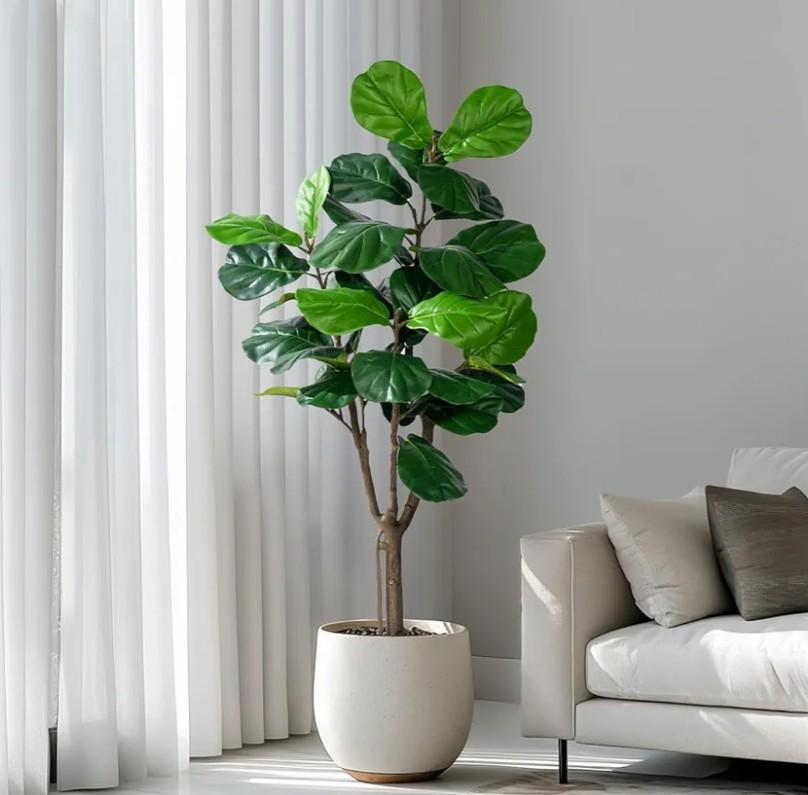 Artificial Fiddle Leaf Tree-5ft Faux Plant Fake Ficus Lyrata Tree Artificial Fig Silk Trees with Pot Floor Plants for Home Living Room Decor Indoor