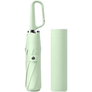 erised's bifrost Compact Folding Umbrella Carabiner Handle Coating Layer Fabric Blocking UV Protection 99.9%/Car/Small Travel Backpack/Lightweight Portable/Rain Sun Anti UPF 50/Men Women Kids