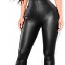 Women's Sexy Faux Leather Jumpsuit, One Piece Back Zipper Bodycon (Black), S