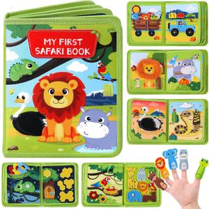 Wild-Animals Busy Book for Toddlers 1-3, Montessori Toys Busy Board for 1 Year Old Boy Girl Gifts, Toddler Easter Basket Stuffers Learning Quiet Activity Book, Educational Airplane One Year Travel Toy (Green)