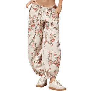 Anoumcy Floral Print Sweatpants Joggers for Women Fall Winter Flower Printted Lounge Pants Trousers with Pockets White (Small, White-floral Print)