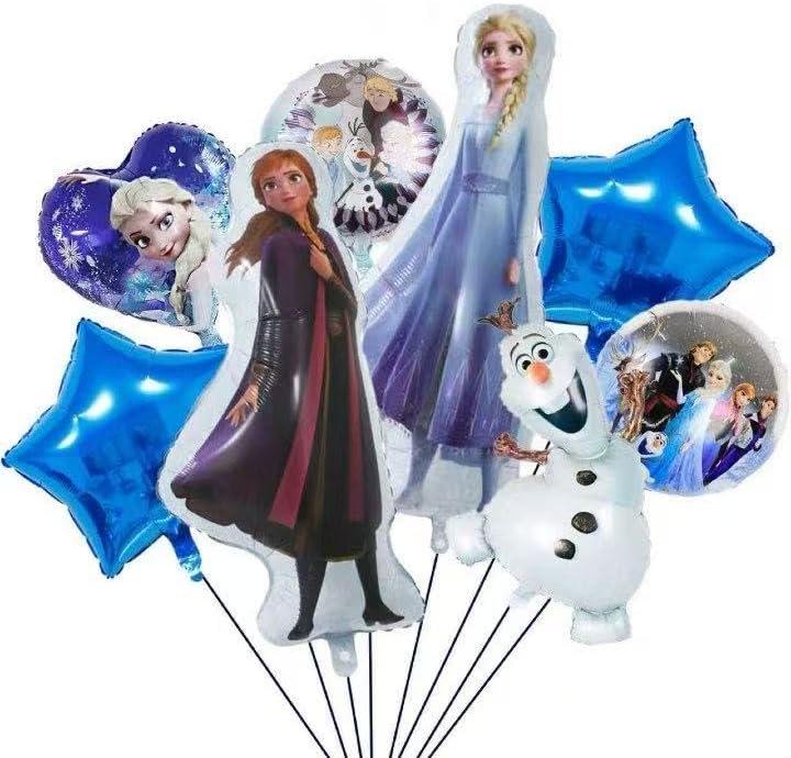 8-Piece Frozen Aluminum Balloon Set - Frozen & Classic Design, Vibrant 3D Cartoon Shape, Party Decoration Essential, Durable Foil Material