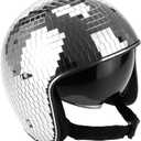 QWORK Disco Ball Helmet Party Decoration with Retractable Visor and Cowboy Hat Design - Handmade Glitter Glass Cap, 39 oz. Weight, One Size