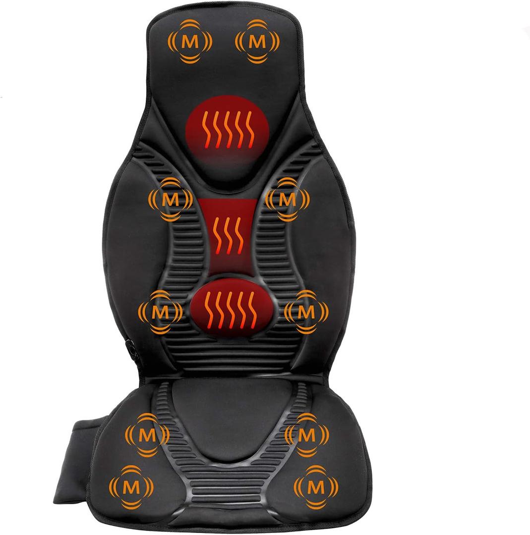 FIVE S FS8816 Massage Seat Cushion, Massager with Heat, 10 Massage Nodes for Neck, Shoulders, Back/Lumbar, Thighs for Home, Office (Black)