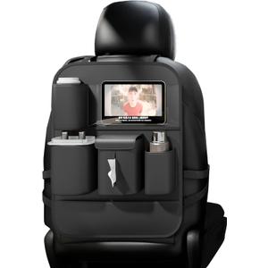 GMQ Backseat Car Organizer with Touch Screen,Protectors Kick Mats Travel Accessories for Kids,Multifunctional Seat Back Organizer Car Travel Organizer Accessories (Black, 1PC)