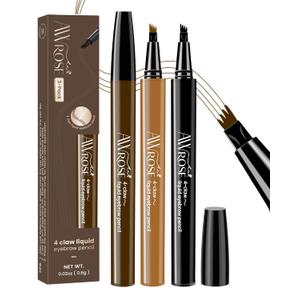 2 x AWROSE Eyebrow Pencil, 3 Pack 3D Microblading 4-Tip Eyebrow Pen, Magic Precise Natural Waterproof Eye Brow Pen with Hair Like Strokes, 4 Fork Tip Multi-Used Eye Brow Pencils for Women/Men (Dark Brown+Light Brown+Black)