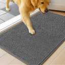 MudGuard Mat Dog Door Mat for Muddy Paws, Super Absorbent Microfiber, Non-Slip Indoor Mat, Quick Dry Chenille Mud Mat for Dogs & Entryway, Washable, Grey 16" x 24"