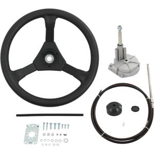 CARMOCAR Outboard Steering Rotary System Boat Kit with 13.5 Inch Steering Wheel,3/4" Tapered Shaft,10 Feet Boat Cable for Marine Outboard