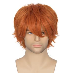 3 x Men Short Straight Orange Wig Anime Cosplay Wig for Halloween Party