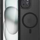 WRJ Case for iPhone 15, Slim Translucent Matte Magnetic Case for Women Men [Compatible with Magsafe][Enhanced Camera Protection] Anti-Fingerprints Shockproof Cover with Screen Protector-Black
