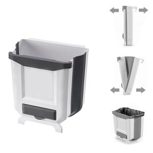 Trash Can, Foldable Waste Bin for Kitchen, Collapsible Hang Small Plastic Garbage Can 2.4 Gallon for Cabinet/Car/Bedroom/Bathroom/Kitchen/Office (White, 1PC)