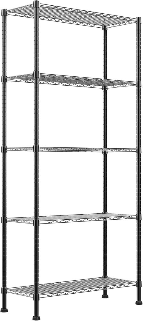 REGILLER 5-Wire Shelving Metal Storage Rack Adjustable Shelves,Standing Storage Shelf Units for Laundry Bathroom Kitchen Pantry Closet(Black,14.1" D x 30" W x 79" H), 5tier 14.1"D x 30"W x 79"H