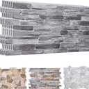 3D Artificial Stone Wall Panels 37.8x18.9 - 10 Sheets, Covers 4.6 sqm / 49.6 sq ft - Decorative PVC Slate Wall Panels for Cladding - Kitchen, Living Room, Bedroom, Office - Natural Grey Rock Stone