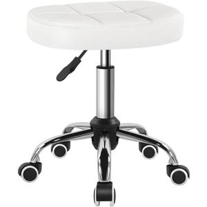 White 6-Square Lattice PU Swivel Stool with Wheel for Work SPA Shop Massage Height-Adjustable and Cost-Effective Rolling Stool Chair