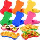 Nitial 60 Pcs Dog Bone Shaped Serving Trays, Plastic Dog Birthday Decorations Colorful Pet Patrol Plates Food Bowls Disposable Tableware Party Supplies(Bright Color)