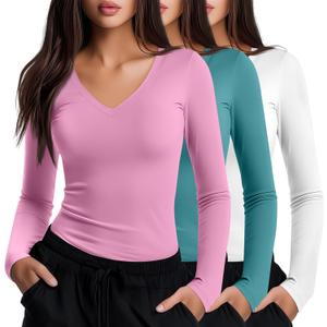 Neer 3 Pack Women Long Sleeve Underscrubs Shirt V Neck Slim Fitted Scrub Undershirts Comfort Nurse Fall Layering Tees Tops (L)