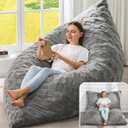 Hobestluk Adult Bean Bag Chair 3 in 1 Convertible Large Bean Bag Sofa | Plaid Grey,Machine Washable,Removable Cover,Easy Convert And Install,Floor Bed,For Livingroom Bedroom