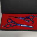 Suvorna Professional Hair Scissors with Thinning Shears | 2 Pcs Hair Shears | J2 Japanese Stainless Steel Hair Cutting Scissors | 5.5" Hair Shear Professional - tijeras de peluqueria profesional. (Blue Titanium)