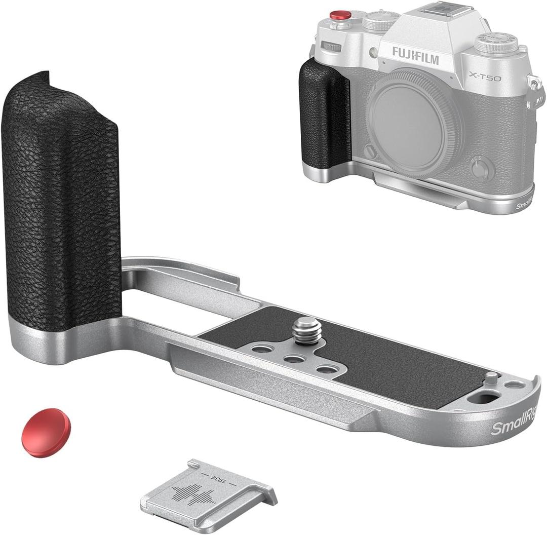 SMALLRIG X-T50 Handgrip, Silicone L-Shape Handle for FUJIFILM X-T50 Camera, Built-in Quick Release Plate for Arca, with Shutter Button and Hot Shoe Cover, Silver - 4713