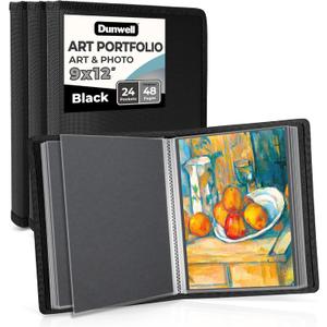 Dunwell 9x12 Art Portfolio Binder (3-Pack, Black), Includes Mounting Paper, Portfolio Binder for Artwork, 9 x 12 Art Folder, 24 Pockets Display 48 Pages, Acid-Free Poly Presentation Book