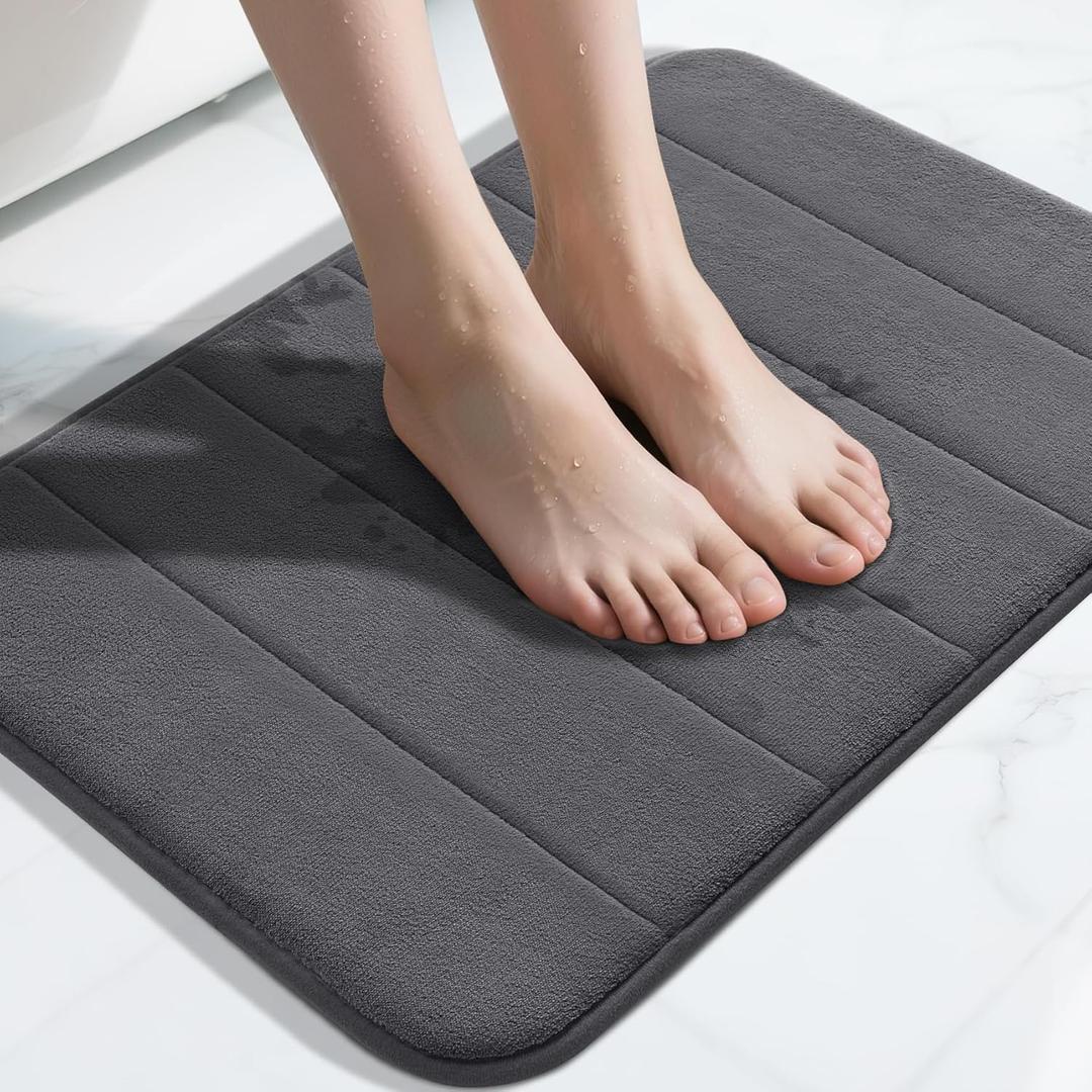 Yimobra Memory Foam Bath Mat, Super Soft Absorbent Bathroom Rug Non Slip 31.5x20 Inch, Quick Dry, Machine Washable Floor Carpet for Tub Shower, Home Decor Accessories, Grey