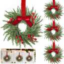 4 Pack 10 Inch Mini Christmas Wreath for Cabinets Kitchen Windows, Small Christmas Wreath with Cypress Branches Red Berried Red Bow Artificial Xmas Small Wreaths for Front Door Wall Stairs Home Decor