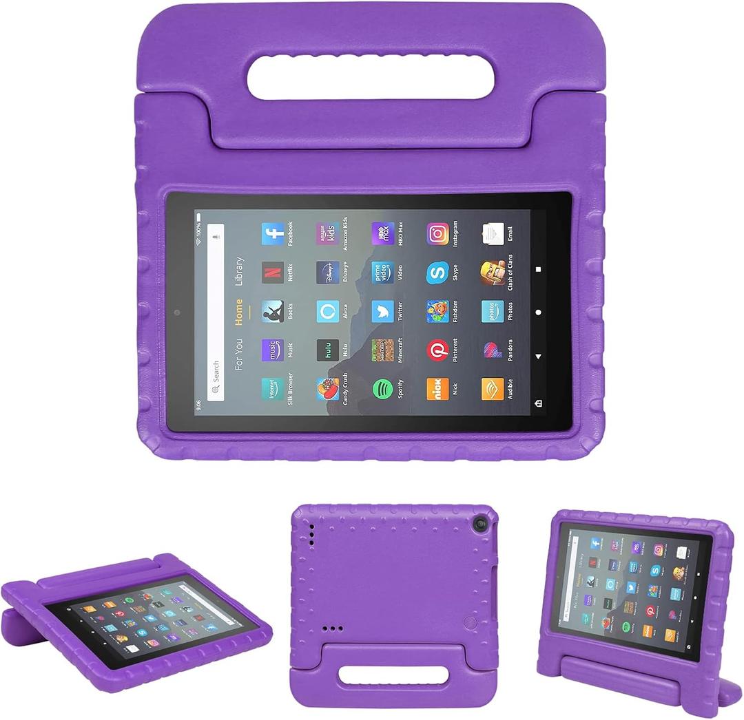 Kids Case for Fire 7 Inch Tablet 9th/7th/5th Generation Tablet (2019/2017/2015 Release) Kid-Proof & Shockproof Case Sturdy Soft Durable EVA Protective Cover with Convenient Handle, Purple