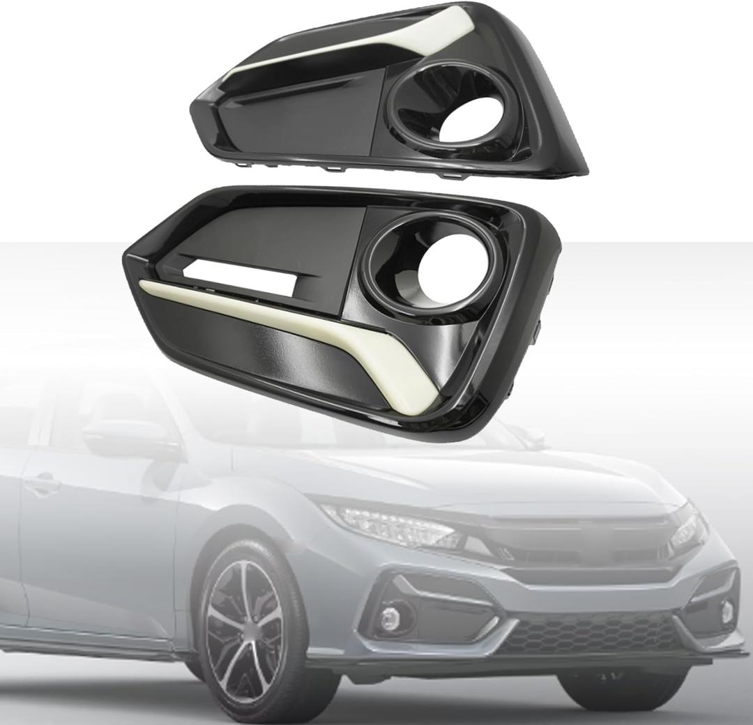 GXARTS 2PCS Black Left and Right Side Front Bumper Fog Light Covers Compatible with Honda Civic 5 Door Hatchback 2017-2021