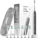 Aquasonic Vibe Series Ultra-Whitening Toothbrush  ADA Accepted Electric Toothbrush - 8 Brush Heads & Travel Case  40,000 VPM Motor & Wireless Charging - 4 Modes w Smart Timer  Charcoal Metallic