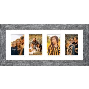 8x20 Picture Frame Display 4 opening 4X6 Picture Frame Collage,Multi Photo Frame with Mat,Plexiglass,Wall or Tabletop Decor,Grey Wood Grain, 8x20 - (4 Open4x6