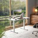 Veken 47.2 Inch Large Electric Standing Desk, Heights Adjustable, Sit to Stand Up, Work Home Office Computer Table for Study, Walking Pad, Writing, and Games, Wooden Desktop Desks, White