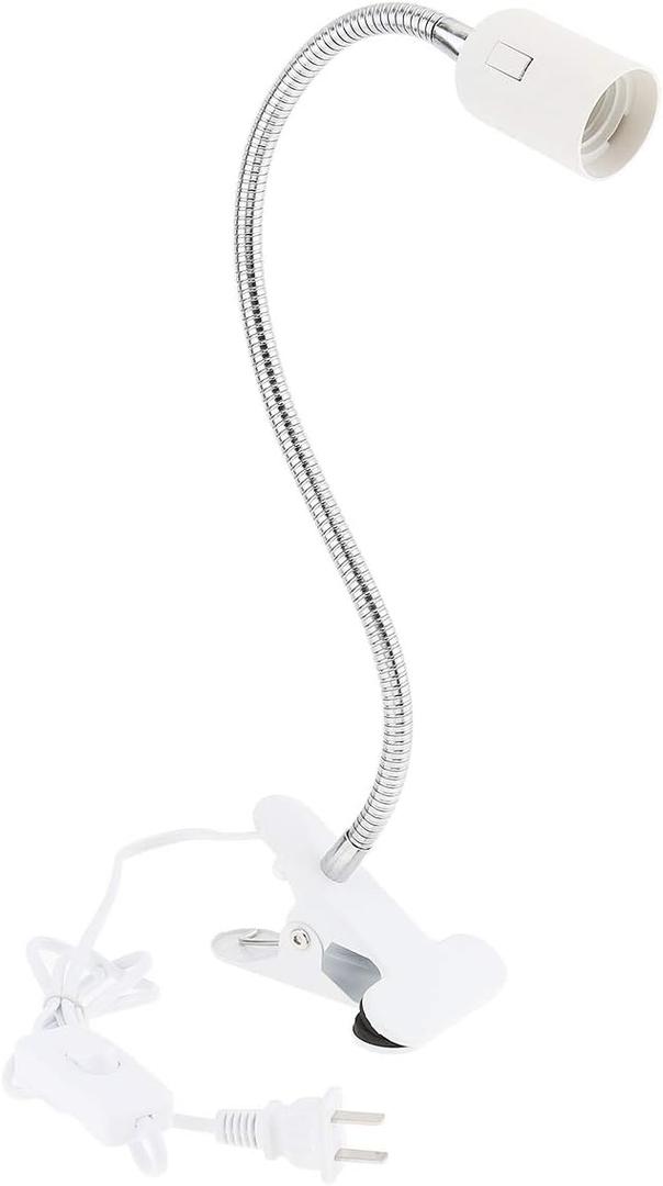 RTNLIT E26/E27 Clip Desk Lamp Holder, Clamp Lamp Fixture with On/Off Switch, Flexible Gooseneck Light Bulb Socket for Reptiles, Aquarium, Desk, Grow Light, 4.1Ft Cable