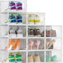12 Pack Large Shoe Organizer Storage Boxes for Closet, Modular Space Saving Shoe Boxes Clear Plastic Stackable Sneaker Containers Display Case with Lids, Pearl White