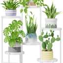 iDavosic.ly 6 Tier Large Plant Stand Indoor with 10 Inch Wide Tray, Tiered Corner Metal Outdoor Flower Display Holder Shelf, Folding Tall Rack for Patio Porch Living Room, White