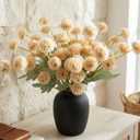 Hananona 12 Pcs Artificial Chrysanthemum Flowers, Beige Kiku Pom Pom Mums Flower Fall Faux Floral Arrangements Centerpiece for Autumn Home Kitchen Decor (12, Beige)