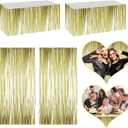 4P Metallic Foil Fringe Tinsel Table Skirts for Rectangle Tables Backdrop Banner Streamer Garland Curtains for Parade Floats Wedding Graduation Anniversary Birthday Parties Decoration (Light Gold)